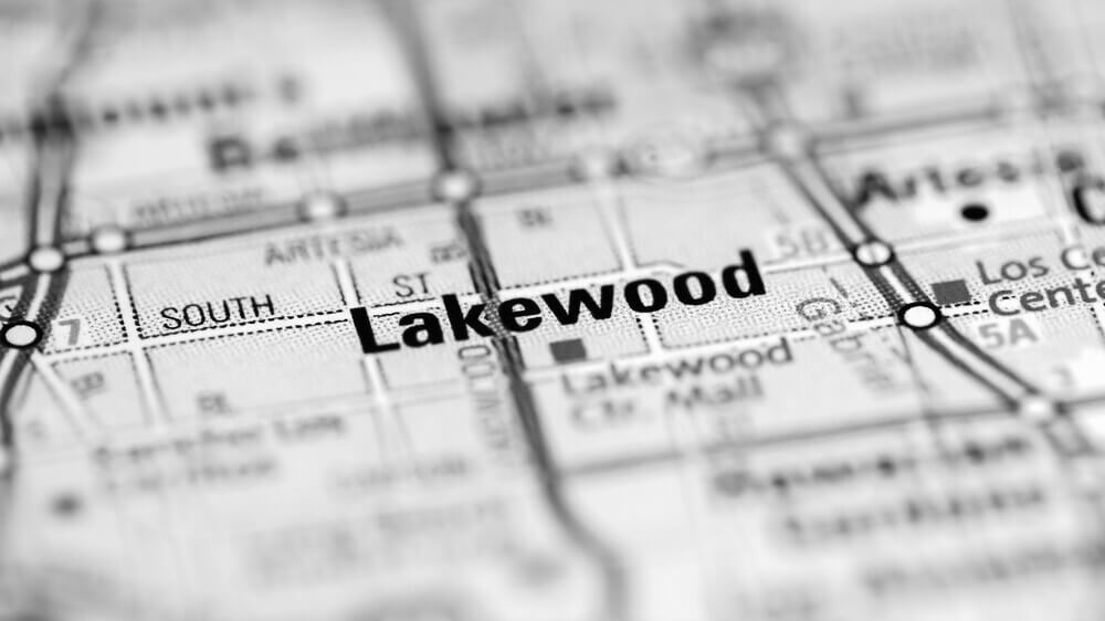 Close-up map showing Lakewood, CA, representing local plumbing expertise.