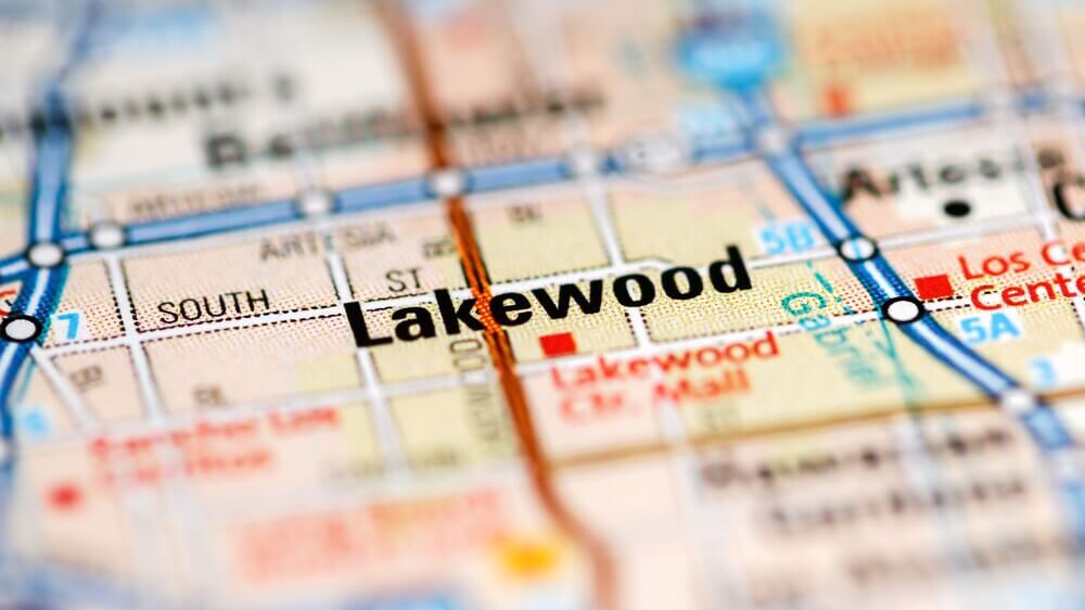 Map highlighting the city of Lakewood, California, where Dial ONE Schilling provides expert plumbing services
